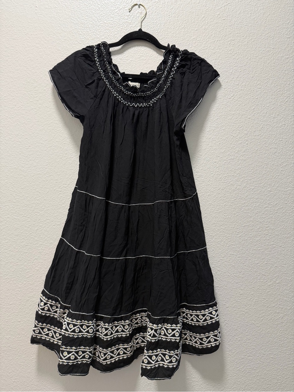 Max Studio Black Dress with White Embroidered Trim